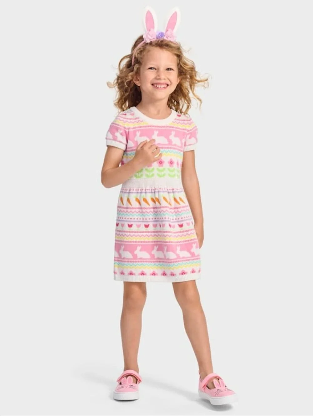 Gymboree Pink Knit Cotton Bunny & Floral Dress - SIZE 5T